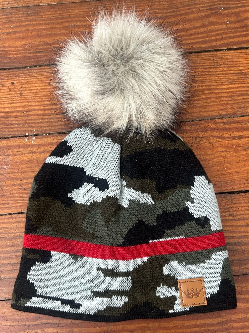 Warm Camo Winter Hat with Pompom